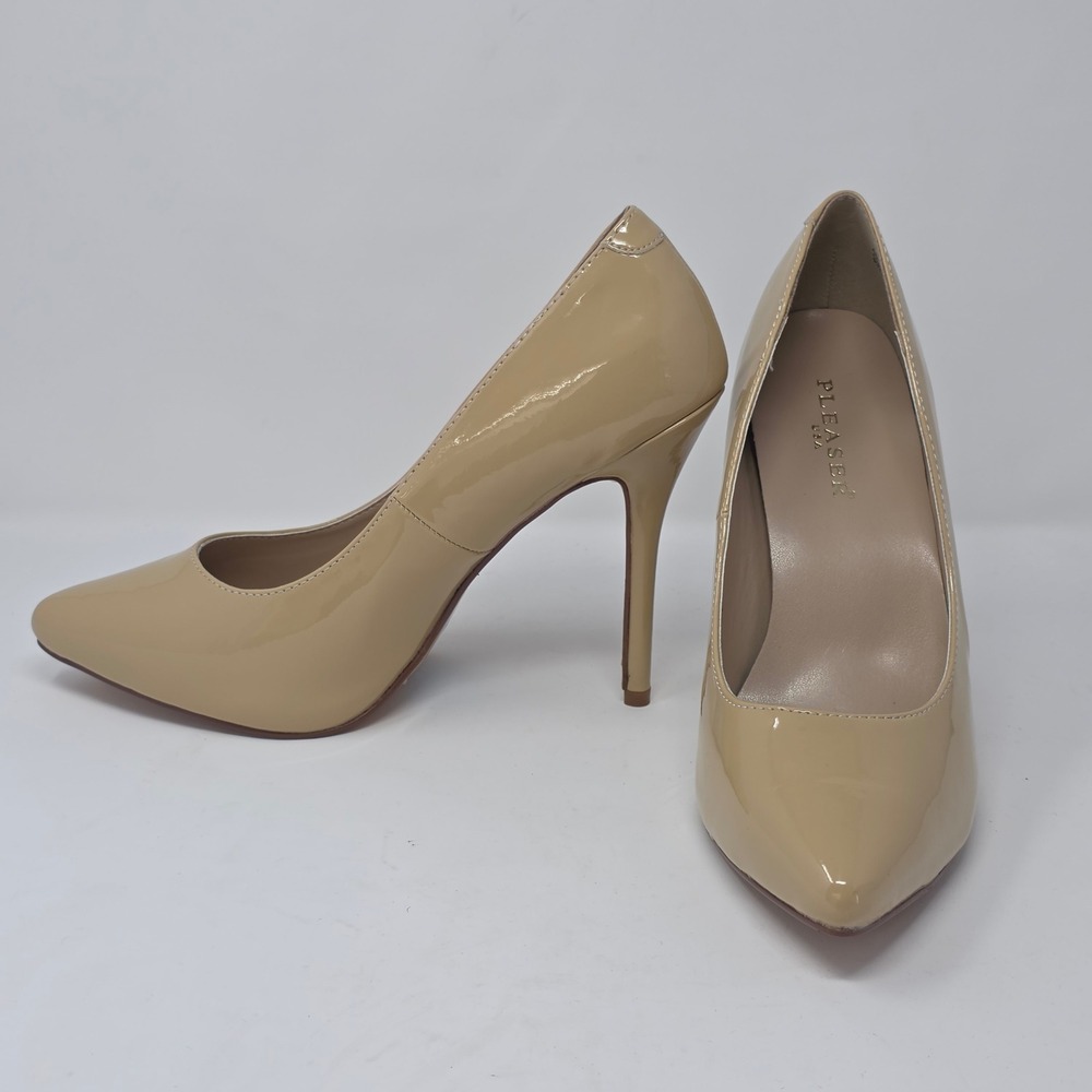 Pleaser USA Classique-20 Nude Patent Pointed Toe Stiletto Pumps Size 10
